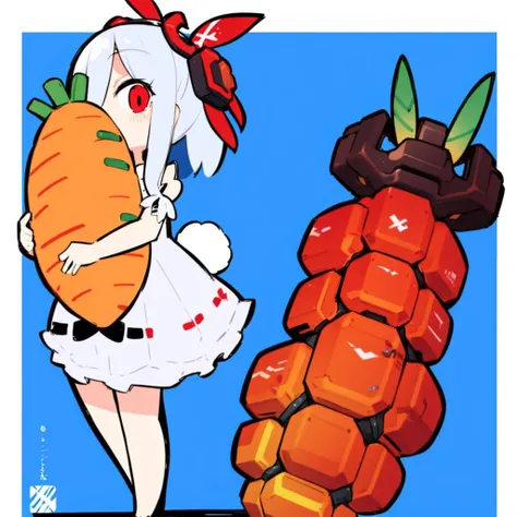 <lora:Eiken3kyuboyArtist-20:1>, mech parts,full body,
chibi, 1girl, giant carrot , rabbit ears, white hair , red eyes,