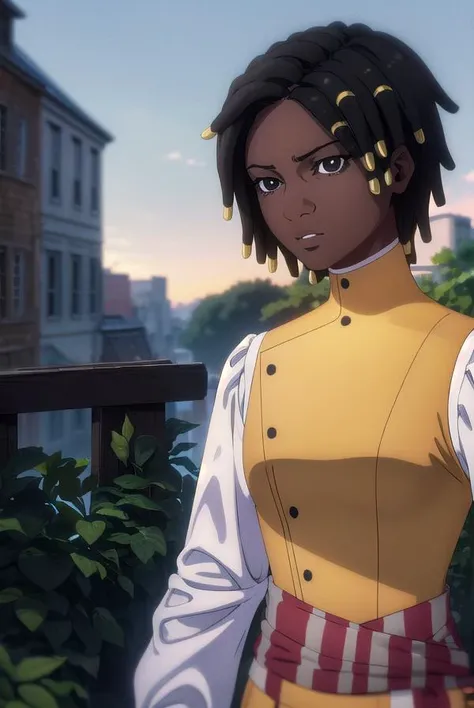 castlevaniaannette, <lyco:castlevaniaannette-lyco-nochekaiser:1>,
castlevaniaannette, short hair, black hair, dark skin, (black eyes:1.5), dark-skinned female, very dark skin, dreadlocks,
BREAK shirt, long sleeves, white shirt, belt, pants, vest, black pants, yellow vest,
BREAK looking at viewer, upper body, full body,
BREAK outdoors, night, sky,
BREAK <lyco:GoodHands-beta2:1>, (masterpiece:1.2), best quality, high resolution, unity 8k wallpaper, (illustration:0.8), (beautiful detailed eyes:1.6), extremely detailed face, perfect lighting, extremely detailed CG, (perfect hands, perfect anatomy),