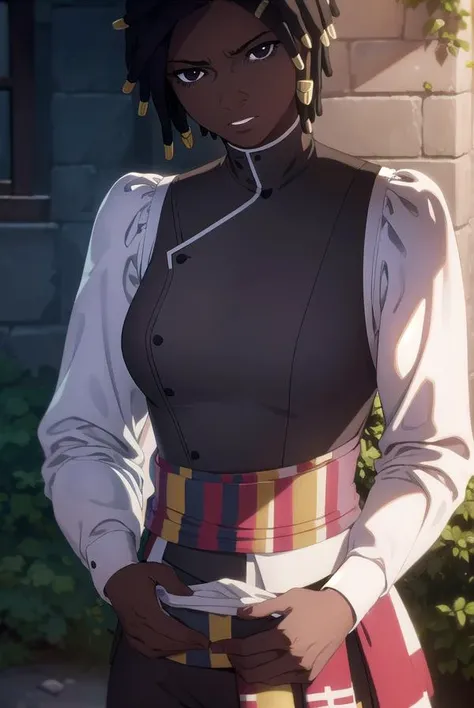 castlevaniaannette, <lyco:castlevaniaannette-lyco-nochekaiser:1>,
castlevaniaannette, short hair, black hair, dark skin, (black eyes:1.5), dark-skinned female, very dark skin, dreadlocks,
BREAK shirt, long sleeves, white shirt, belt, pants, vest, black pants, yellow vest,
BREAK looking at viewer, upper body, full body,
BREAK outdoors, night, sky,
BREAK <lyco:GoodHands-beta2:1>, (masterpiece:1.2), best quality, high resolution, unity 8k wallpaper, (illustration:0.8), (beautiful detailed eyes:1.6), extremely detailed face, perfect lighting, extremely detailed CG, (perfect hands, perfect anatomy),