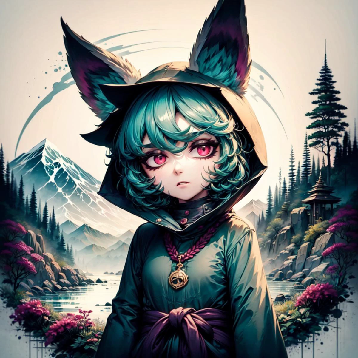 masterpiece, best quality, 1girl, white background, scenery, ink, mountains, water, trees, night, vex1, upper body, grey skin, hood, (purple eyes), detailed eyes, annoyed, <lora:vexLeagueOfLegends_v10:1> <lora:ink-0.1-3-b28-bf16-D128-A1-1-ep64-768-DAdaptation-cosine:1>