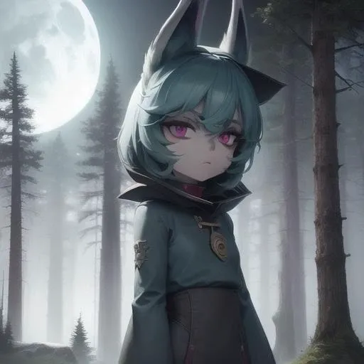 <lora:vex3-000007:1>, vex, (grey skin:1), upper body, mature, standing, outdoors, sky, closed mouth, glare, looking at viewer, forest, night, deep night, trees, moon rays, moon, detailed background, best quality, masterpiece, comic, novel illustration, backlighting, extremely detailed CG, 8k wallpaper, cute,