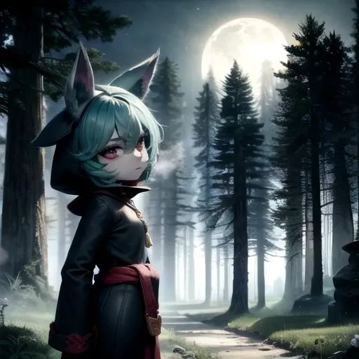 <lora:vex3:1>, vex, (grey skin:1), upper body, mature, standing, outdoors, sky, closed mouth, glare, looking at viewer, forest, night, deep night, trees, moon rays, moon, detailed background, best quality, masterpiece, comic,novel illustration, backlighting,extremely detailed CG, 8k wallpaper, cute, bright, high quality, (masterpiece:1.3),