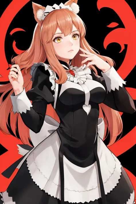 masterpiece, best quality, 1girl, solo, standing, <lora:suzukagozen-fate-richy-v1:1> suzukarnd, fox ears, <lora:FEFatesMaid_v1:1> fates maid, maid, maid headdress,