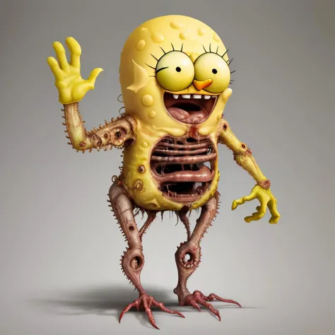 spongebob, square head, body horror creature, highly detailed, <lora:bodhor:0.4>