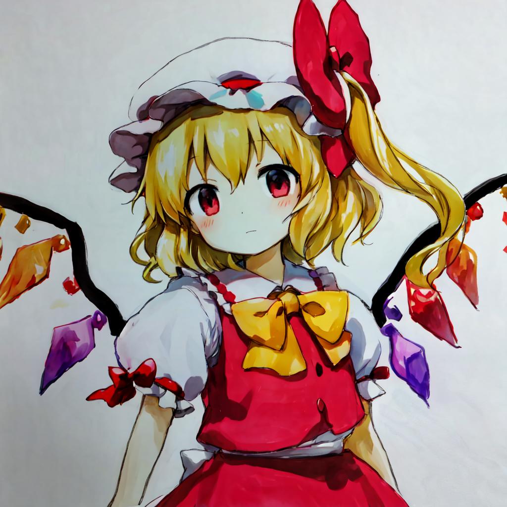 Anime girl with a red dress and a red hat and a red bow - SeaArt AI