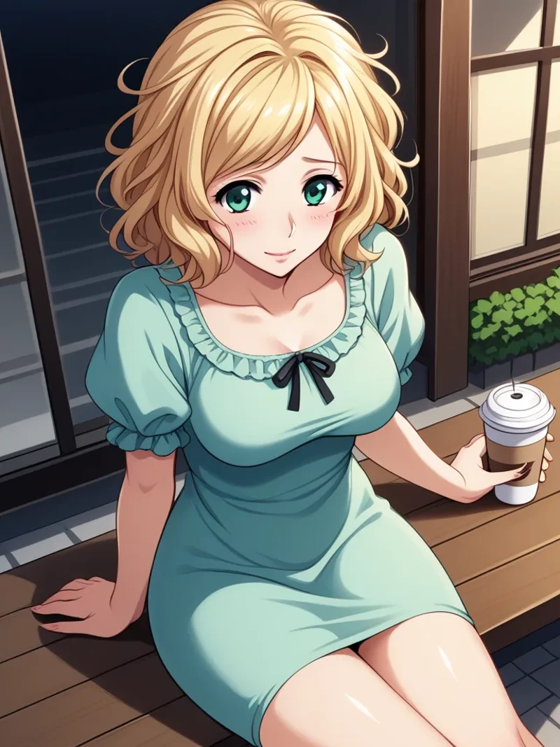 intricate details, uncensor, narrow angle,,
(high quality:1.4), (high resolution:1.3), (incredibly detailed:1.28), cinematic lighting, masterpiece, perfect anatomy, (pov:1.25), 1woman, Female in her 20s, mature woman, blonde hair, blue-green eyes, messy hair, shy, happy, happiness, whole body, knit dress, mini knit dress, outdoor cafe, sit on a chair and drink coffee,,
