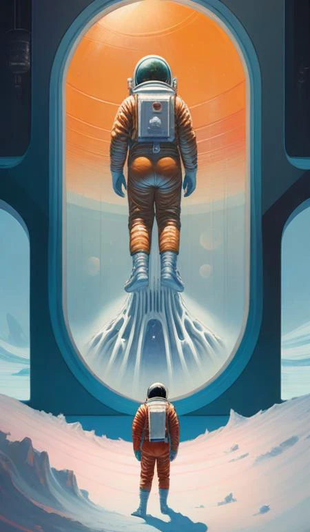 "realistic detailed image of an cosmonaut alone in the tundra next to whale skeleton in the style of Francis Bacon, Surreal, Norman Rockwell and James Jean, Greg Hildebrandt, and Mark Brooks, triadic color scheme, By Greg Rutkowski, in the style of Francis Bacon and Syd Mead and Edward Hopper and Norman Rockwell and Beksinski, open ceiling, highly detailed, painted by Francis Bacon, painted by James Gilleard, surrealism, airbrush, Ilya Kuvshinov, WLOP, Stanley Artgerm, very coherent, art by Takato Yamamoto and James Jean"
abstract dream, space, intricate, grand scale, alone, cinematic film still, insane detail, sharp focus, depth of field, realistic lighting, (realistic perspective), complex, (multiple subjects), 4k HDR,