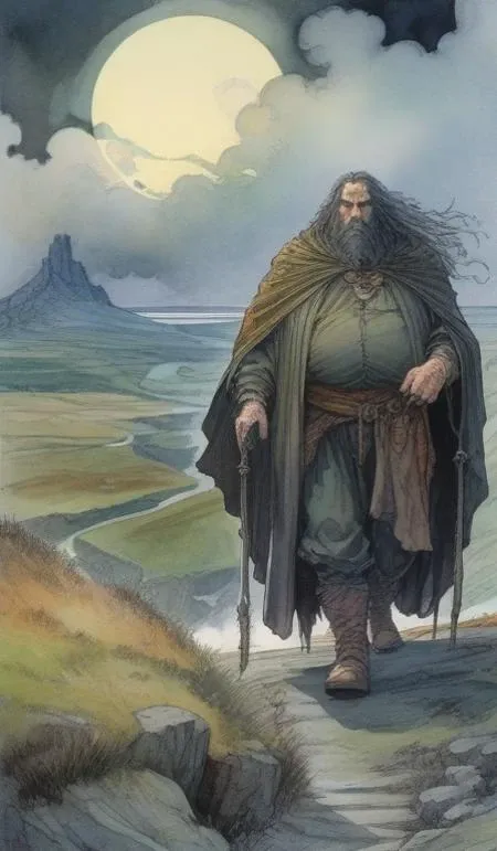 a realistic and atmospheric watercolour fantasy character concept art portrait of a giant fat blackheart stalking the moors of ireland at night. by rebecca guay, michael kaluta, charles vess and jean moebius giraud