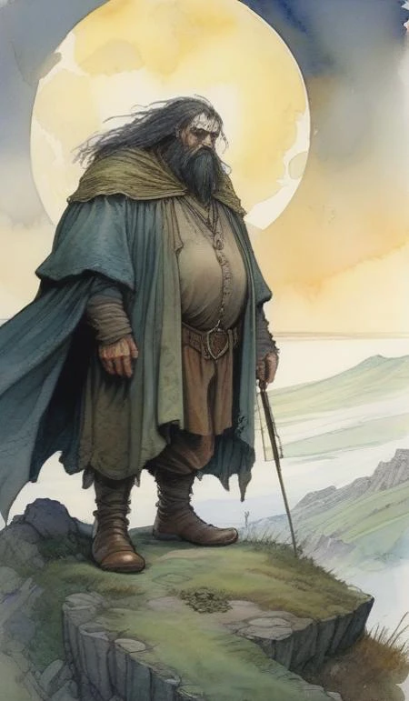 a realistic and atmospheric watercolour fantasy character concept art portrait of a giant fat blackheart stalking the moors of ireland at night. by rebecca guay, michael kaluta, charles vess and jean moebius giraud