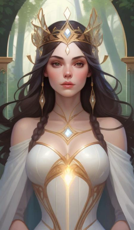 symmetry portrait of brunette magical princess, glam, renaissance, glass skin, forest background, intricate, elegant, highly detailed, digital painting, artstation, concept art, smooth, sharp focus, illustration, art by artgerm and greg rutkowski and fra angelico and alphons mucha