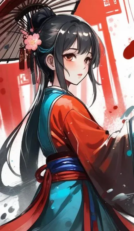 dramatic angle,(fluttered detailed ink splashs), (illustration),(((1 girl))),(long hair),(rain:0.6),(expressionless ,hair ornament:1.4),there is an ancient palace beside the girl,chinese clothes,(focus on), color Ink wash painting,(ink splashing),color splashing,((colorful)),[sketch], Masterpiece,best quality, beautifully painted,highly detailed,(denoising:0.7),[splash ink],yin yang