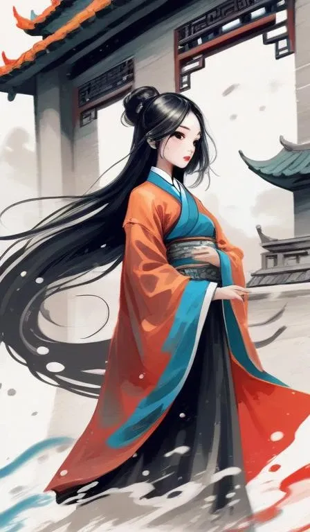 dramatic angle,(fluttered detailed ink splashs), (illustration),(((1 girl))),(long hair),(rain:0.6),(expressionless ,hair ornament:1.4),there is an ancient palace beside the girl,chinese clothes,(focus on), color Ink wash painting,(ink splashing),color splashing,((colorful)),[sketch], Masterpiece,best quality, beautifully painted,highly detailed,(denoising:0.7),[splash ink],yin yang