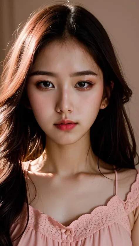 RAW photo, face portrait photo of beautiful 26 y.o woman, wearing pink dress, cinematic shot, dramatic lighting, <lora:b_girl:0.4>