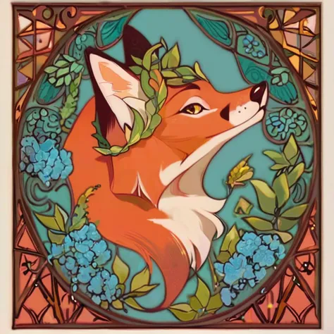 CelticFox,<lora:CelticFox:1>,score_9, score_8_up, score_7_up, score_6_up,solo,looking at viewer,no humans,leaf,border,animal focus,fox,art nouveau,celtic style