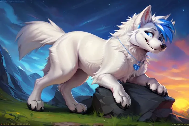 uploaded on e621, by Pixelsketcher, by Bayard Wu, by Thomas Benjamin Kennington , by Einshelm,
solo (((feral))), <lora:Peacewolf:1>, Peacewolf, feral furry arctic white wolf, [uploaded on e621], a cartoon wolf with a (blue peace sign on it's chest) laying on their back with spread legs presenting, (pussy, anus), white hair, white fringe with blue streak, ((clear blue eyes)), canine, animalization, smile, solo, tail, nude, quadruped, digitigrade, neck fur tuft, short hair ((portrait)), BREAK,
(detailed Chunie feral wolf), (detailed Bonifasko lighting), (detailed fur), (detailed skin), ((seductive smile)), (feminine), (curvy), [explict], [NSFW], (presenting), (silver necklace with blue love heart pendant), looking at viewer, dynamic pose, ((seductive pose)), BREAK,
((at community on full moon night)), (cinematic lighting), ((detailed background)), (low angle view), (crotch focus)
(((three-quarter view))), (half body shadow),
[backlighting], [crepuscular ray], [detailed ambient light], [gray natural lighting], [ambient light on the belly], (higher wildlife feral detail),
[realistic proportions], [explict content], [sharp focus], (questionable content), (shaded), ((masterpiece)), BREAK