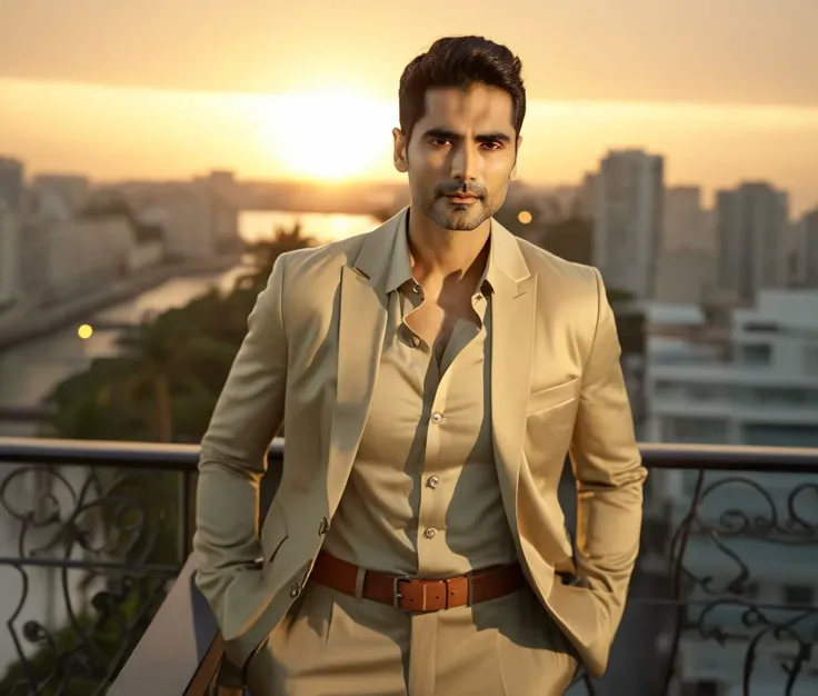 Nautical-themed (Photo:1.3) of (Ultrarealistic:1.3) <lora:Man_Men_FFashion:1> Sendhil Ramamurthy a man <lora:ishwak-singh_Sendhil-Ramamurthy:1> in a tan suit standing on a balcony, sun behind him, inspired by Pablo Munoz Gomez, shot at golden hour, editorial photograph, midshot of a hunky, by Roman Bezpalkiv, by Artur Tarnowski, maxim sukharev, by Gabor Szikszai,Highly Detailed,(Mono Color:1.3) . Sea, ocean, ships, maritime, beach, marine life, highly detailed
