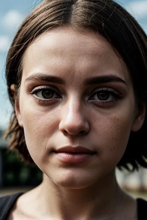 (shot from a Dutch angle, close up on face:1.2) of an eye contact of (BriH3lTTXV1D) moody tumblr photo, color block makeup, with extremely detailed skin and round eyes with extremely detailed pupils and irises) (balayage brown hair styled voluminous waves, hyperdetailed photography, soft light, head and shoulders portrait, cover <lora:difConsistency_detail:0.25> <lora:more_details:0.35> <lora:sd15_lcm_lora_rank1:0.25> <lora:speedy1p5:1>