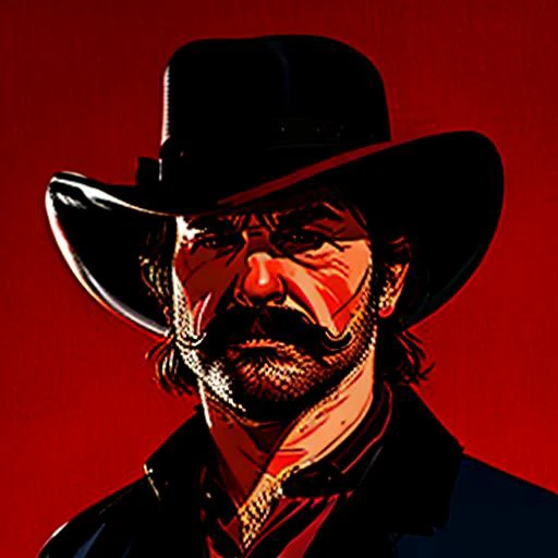 <lora:R3DD34Dstyle:1> r3dd34dstyle , red sky, red background, facial hair, a man, cowboy hat, mustache