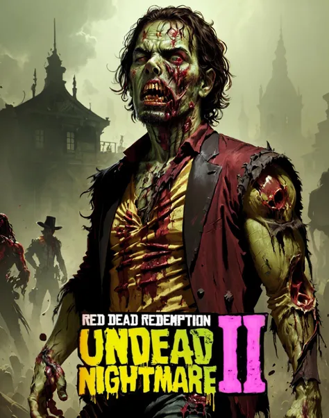 R3DD34Dstyle, digital portrait, zombie cowboy, green background, epic <lora:R3DD34Dstyle:0.7>