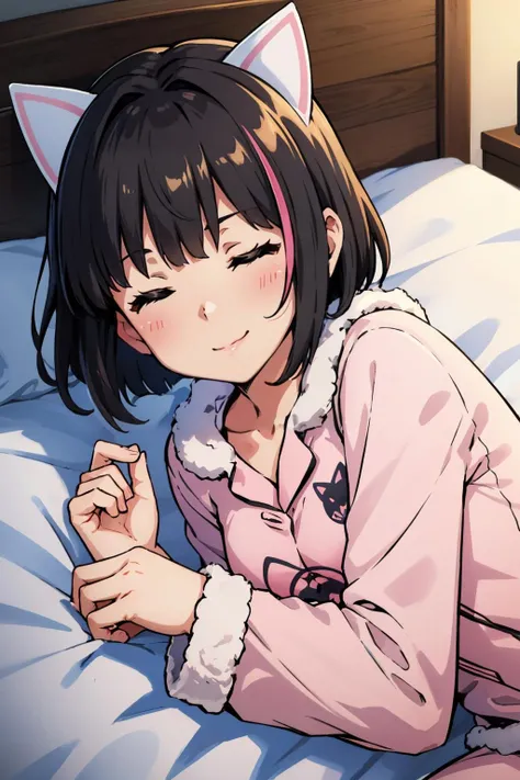 Waking up,pajamas,Looks sleepy,One eye is closed,Watery eye1人の女の子, High resolution, chest, masterpiece, Black Hair, Animal ears, Horse ears, (Open your mouth, Yawn,Watery eye,Sitting on the bed),大きなchest, Horse Girl,Kitasan Black