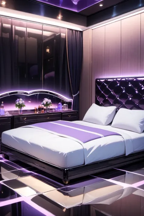 <lora:lovehotelPony01:0.9> lovehotel, reflection ground, glowing bed,reflection wall,, masterpiece, best quality, very aesthetic,