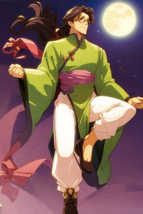 sky, moon, mature male, ((full body)), solo, <lora:Citan_Uzuki:1>, citan uzuki, chinese clothes, white pants, shoes