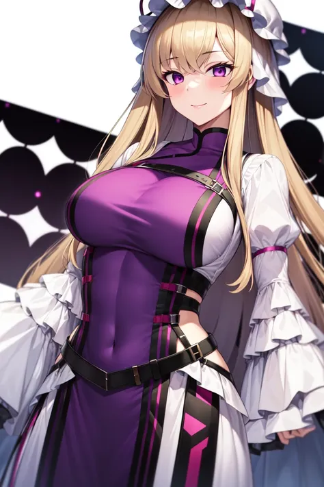 masterpiece, best_quality, 1girl, solo, yakumo yukari, tabard, dress<lora:yukari_v1:0.8>