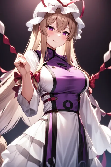 masterpiece, best_quality, 1girl, solo, yakumo yukari, tabard, dress<lora:yukari_v1:0.8>