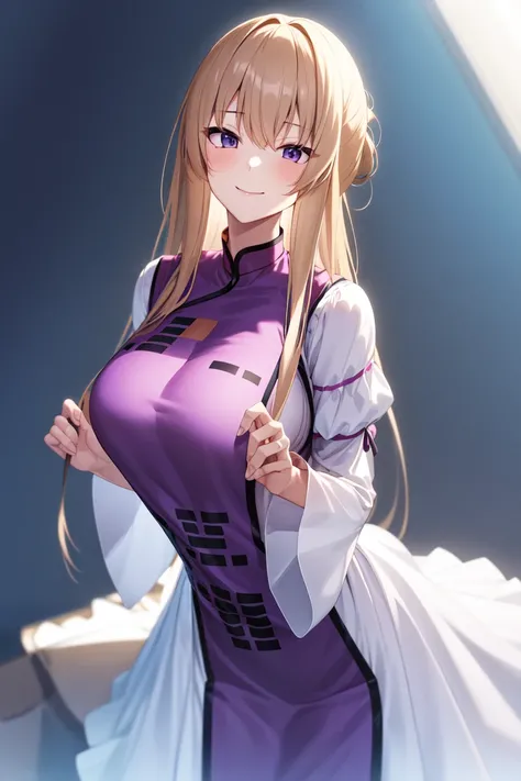 masterpiece, best_quality, 1girl, solo, yakumo yukari, tabard, dress<lora:yukari_v1:0.8>