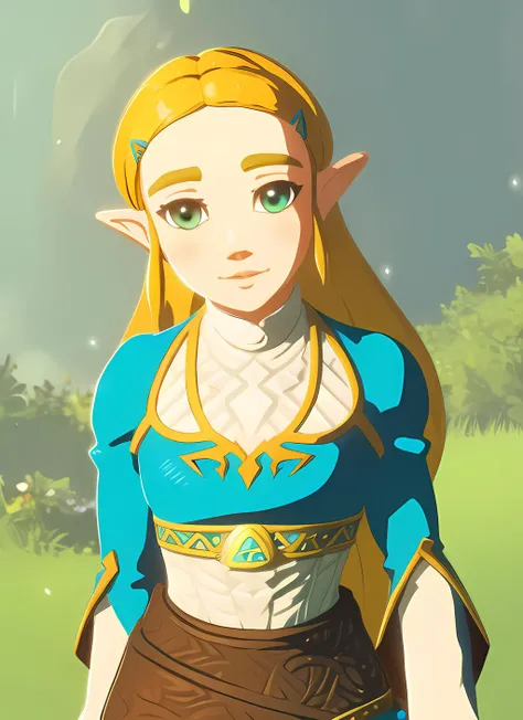 zelda, (botw style), looking at viewer, (smiling:0.5), [green eyes]
 <lora:princess_zelda:0.5>
 <lora:botw_style_offset:1.2>