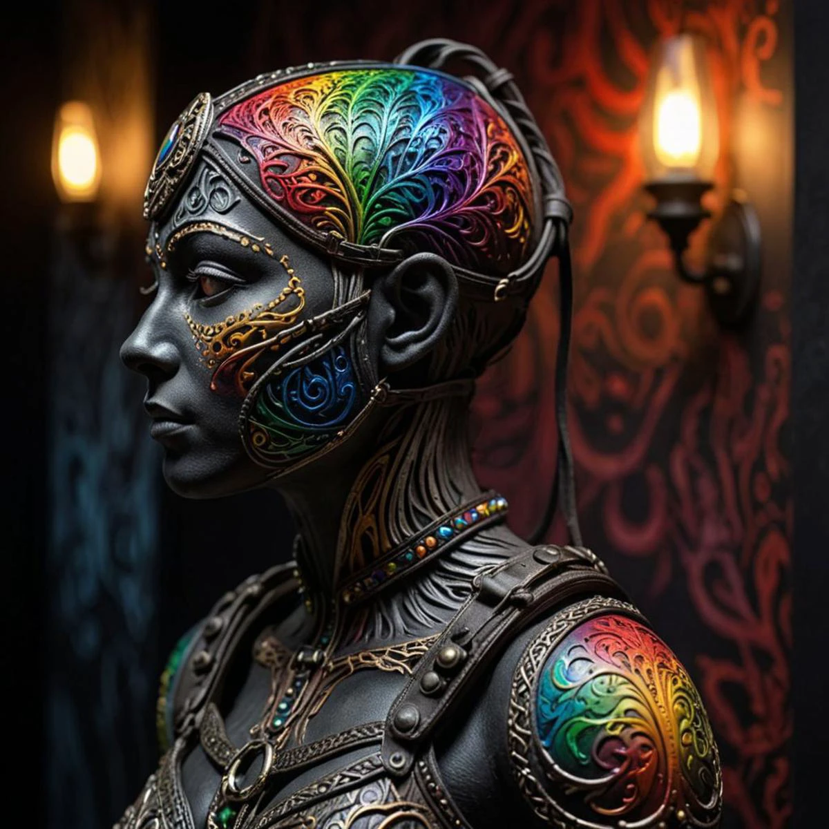 helios,psy,side-profile of a pear-shaped figure , highborn, she is feeling very melancholy, Warlike dark rainbow Harness, Three-Eyed, Scandinavian background, Smoky Conditions, spotlight, 50mm, intricate, sgraffito, ultra detailed,<lora:zkeleton:1> zkeleton, highly color focused, dynamic dramatic composition, elegant, radiant, delicate
<lora:helios2:1>