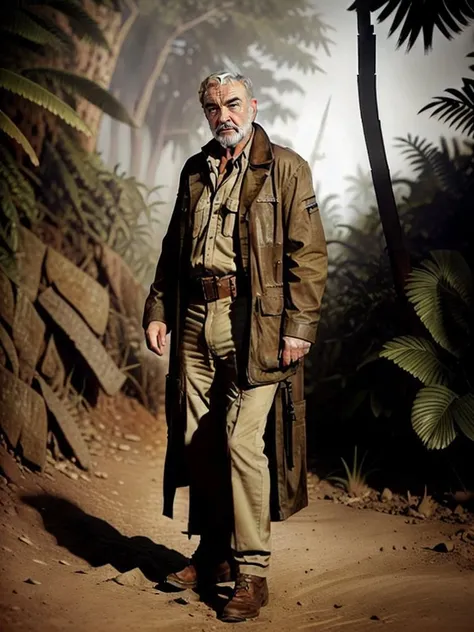 Connery768, full body, in the jungle, rifle, detailed eyes, photography, trending on artstation, sharp focus, studio photo, intricate details, highly detailed, by greg rutkowski <lora:Connery768:0.6>