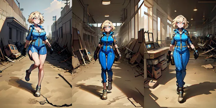highly insanely detailed, masterpiece, top quality, best quality, highres, 4k, 8k, RAW photo, (very aesthetic, beautiful and aesthetic), fallout_girl, 1girl, blue jumpsuit, unzipped, heavy breasts, cleavage,
<lora:fallout_girl-10:1>
