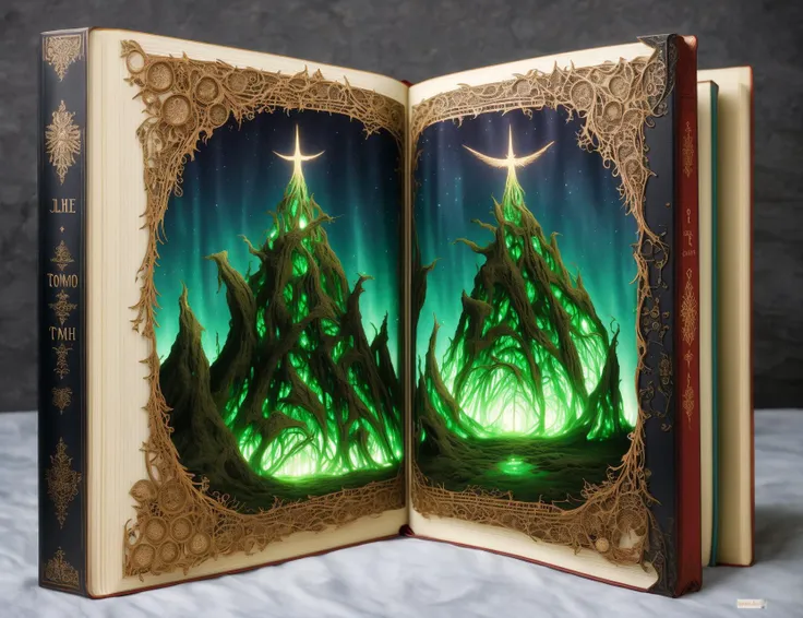masterpiece, awesome quality, hyper detailed, DonM3lv3s eldritch tomes, fonts, inkjet printing, debossing, dreamwood (a fictional material), , <lora:DonM3lv3s-000008:0.8>
