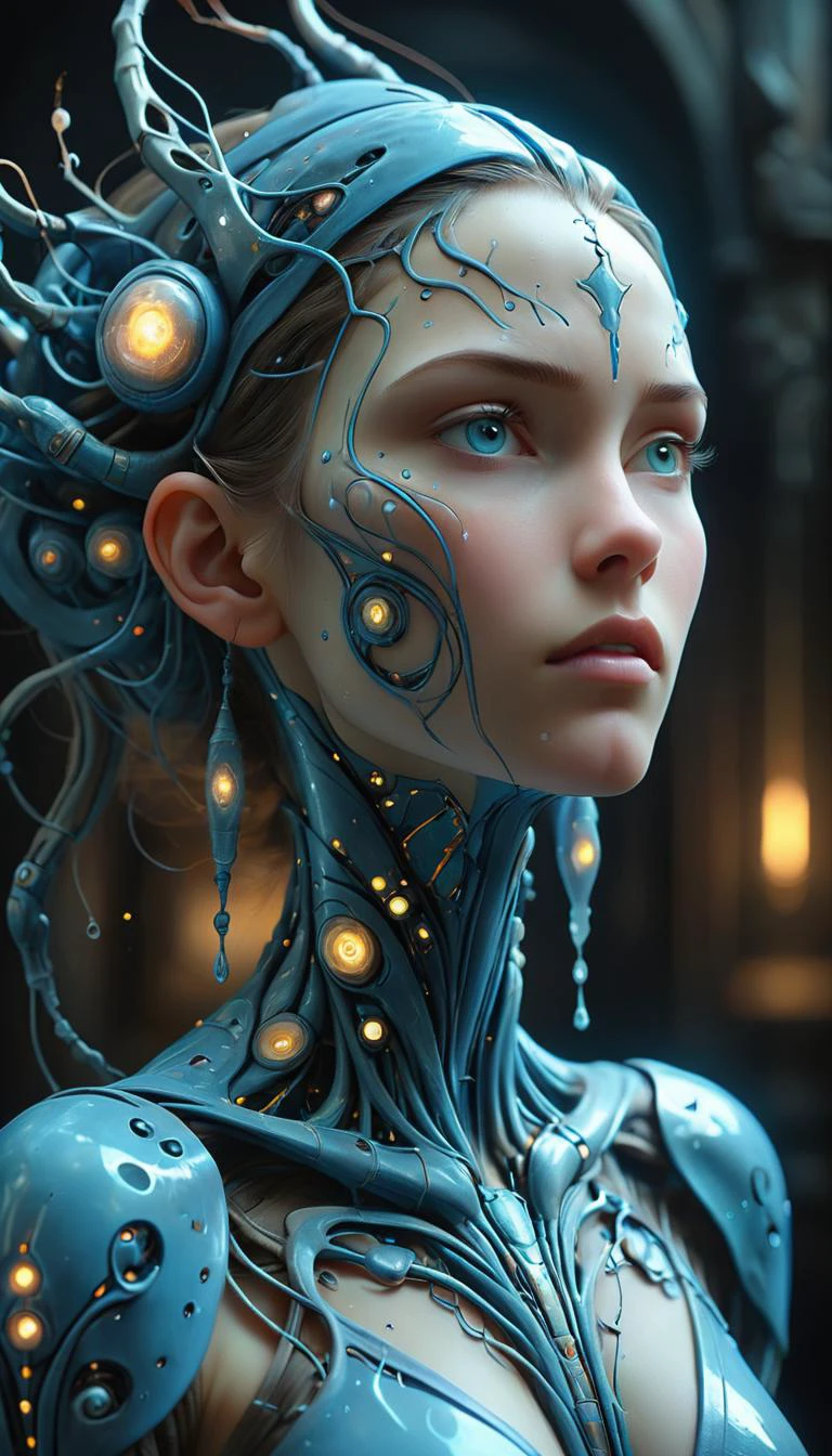 Imbue the image with visions of hope, wonderment, (and majestic majesty:0.99).,,,, by ueda akishi, beth cavener, peter gric, beth cavener, martine johanna, leonora carrington, beth cavener, vibrant colors, smooth gradients, trending on artstation. 8 k symmetrical front portrait 3 d octane render in raytrace post process + rendered in octane, unreal engine paul lehr shaun tan michael bellmer, cyborg machine interface dslr, volumetric studio lighting rendered by james jean and cyan morning light against netflix, inspired by terrence malick rutkowsky rendered by dougche by simon stalenhag beeple, 8 k cgsociety by bussiere, trending on arstation, adorned with surreal power tendrils from overlord, bloodborne and subsurface scattering, ambient occlusion artstation, rendered in unreal engine, solar flares, muted blue plastic material. 4 k and
<lora:Bio-Luminescence:0.4> <lora:artfullyENGRAVED_SDXL_V1:0.3> <lora:DonM3lv3sXL:0.6> <lora:DonM3t3rn1tyXL-v1.1:0.4> <hypernet:ghost_v10:0.3>