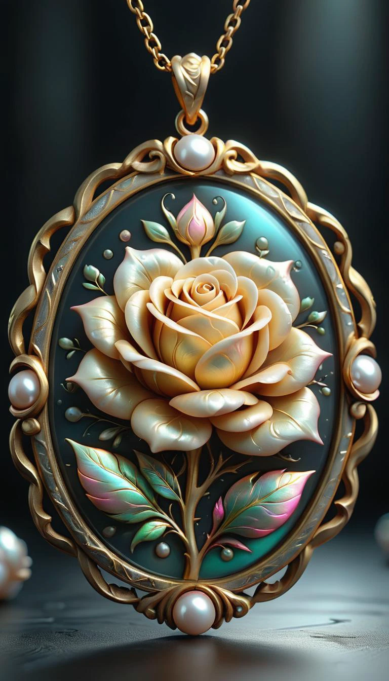 Imbue the image with visions of hope, wonderment, and majestic majesty.,,,, 8 8, ornamental, carved iridescent texture made of gold, resembling the iridescent pearl, rose of pearl, pearl necklace pendant, velvet, by caravaggio, sitven Hyung-louis david, by ivan fadeev frank frazetta, trending on artstation, peter kemp and pinterest, rococo, intricate detail, post processing, Unreal engine 5 0 mm lens, hyperrealism, realistic, subsurface scattering, rim light, mesh, ray tracing, octane render, fibonacci, (hypermaximalist:1.11), elegant, highly detailed, dramatic lighting, 8 k, art, dark background, etching, artstation watermark, 8 k sharp focus, bokeh, art look, sharp focus, smooth, symmetrical, 3d, hd
<lora:Bio-Luminescence:0.4> <lora:artfullyENGRAVED_SDXL_V1:0.3> <lora:DonM3lv3sXL:0.6> <lora:DonM3t3rn1tyXL-v1.1:0.4> <hypernet:ghost_v10:0.3>