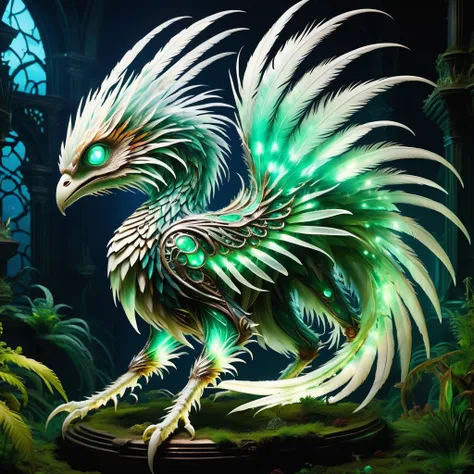 hyper detailed masterpiece, dynamic, awesome quality,DonM3lv3sXL enormous enchanted ephemeral high-tech fungoid being, feathered appendages, multi-tailed, short-tailed, spiky scales, <lora:DonM3lv3sXL-000005:0.85>