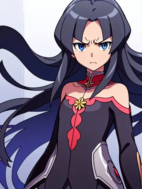 <lora:Flora(Inazuma_Eleven):0.8>, (ultra-best quality,extremely beautiful CG,highres,exquisite,super fine illustration,),detailed eyes,highlight,detailed background,solo,looking at viewer,
Flora(Inazuma_eleven),blue eyes,black hair,very long hair,(floating hair:1.2),bangs,small chest,young,
soccer coat,(black dress:1.2),upper body,cowboyshot,bare shoulder,(angry),
official art,anime_coloring,anime_screenshot,<hypernet:vaeextremecolors_v10:1.0>