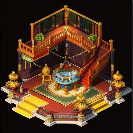 Masterpiece,High Quality,High resolution,The highest resolution,(Black background:1.2),Complicated details,Highest quality,game icon institute,game_room,stairs,table,carpet,chair,Tile floor,effigy,porcelain,potted,<lora:game_room1-4:1>