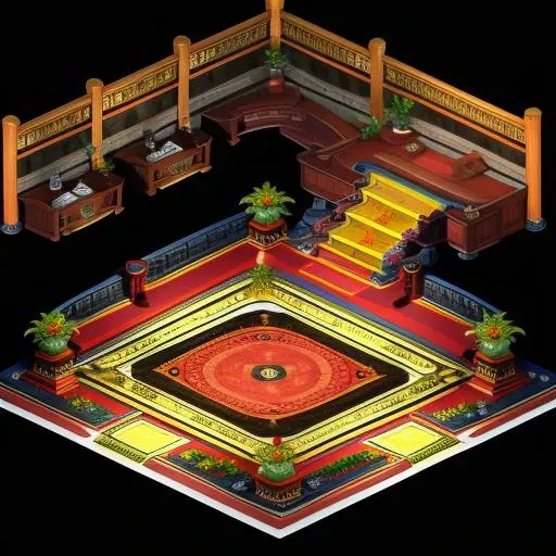 Masterpiece,High Quality,High resolution,The highest resolution,(Black background:1.2),Complicated details,Highest quality,game icon institute,game_room,stairs,table,carpet,chair,Tile floor,effigy,porcelain,potted,<lora:game_room1-4:1>