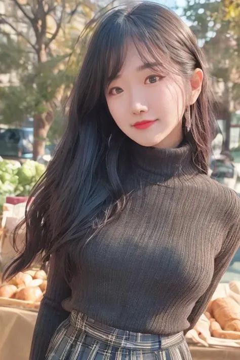 ((Surreal、Super detailed image, maybe a photo.,Captures the details of the skin texture of an incredibly beautiful woman..))long black hair。UHD, masterpiece, gorgeous, subtle smile, flirts with the camera, she’s a model, sexy pose, (in a Sunrise Hike:1.3), turtleneck wool sweater, tight jeans pants, Kodak gold 200,