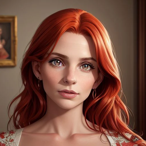 Hyperrealistic art portrait, pretty woman, red hair, perfect face, Extremely high-resolution details, photographic, realism pushed to extreme, fine texture, incredibly lifelike, sharp, extreme detailed, HD, HDR, masterpiece, 8k, fine art, oil painting, best quality, best resolution, vivid colors, detailed, sharp, HD, HDR, best quality, best resolution