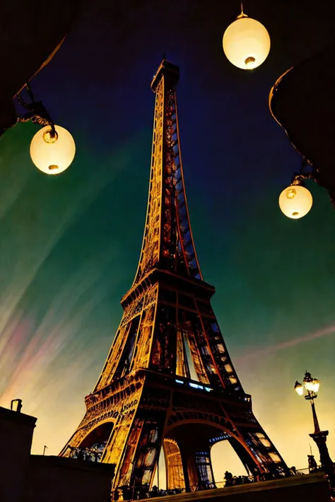 (Eiffel Tower:1.1), aurora borealis, fantasy setting, shot from below <lora:Edward Hopper - Style:1> edward hopper style, detailed, sharp, HD, HDR, masterpiece, best quality, best resolution, golden ratio, breathtaking, award-winning, professional, splashscreen, cinematic lighting, depth of field, epic, dramatic