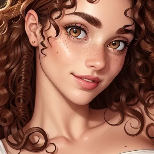 (masterpiece:1.5, best quality:1.5, absurdres), ultra-detailed, perfect anatomy, (hand reference anatomy:1), correct anatomy, 4K, 8K, realistic, ((detailed face)), photorealistic, sharp focus
beautiful woman, very long brown hair, ((various curly hairstyles)), (curls:1.5), sparkling eyes, eyelashes, blushing, freckles, glossy lips, parted lips, smirk, hand to face, small breasts, (close-up), eye focus, seductive look, various poses