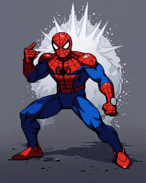 <lora:Cps2V2_Fp:0.95>, pixelart, simple background, full body, spiderman, nobg, sharp, extreme detailed, HD, HDR, 4K, masterpiece, high quality, high resolution, breathtaking, award-winning, professional