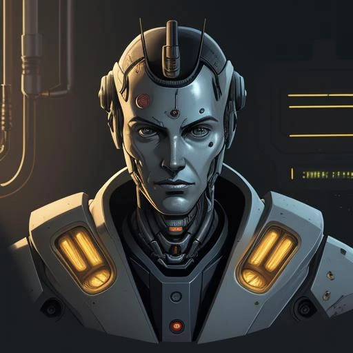 Cyberpunk, sci-fi, fantasy, kodak portra 400, 8k, soft light, volumetric lighting, highly detailed, britt marling style 3/4, portrait photo of a war man cyborg robot in a chemical laboratory + face, face is The most beautiful star in africa, intricate, elegant, highly detailed, devil armor, 2D motifs détails digital painting, artstation, concept art, smooth, sharp focus, illustration, art by Otomo Katsuhiro and ShirŠMasamune and Oshii Mamoru. Cosmic light in backfront