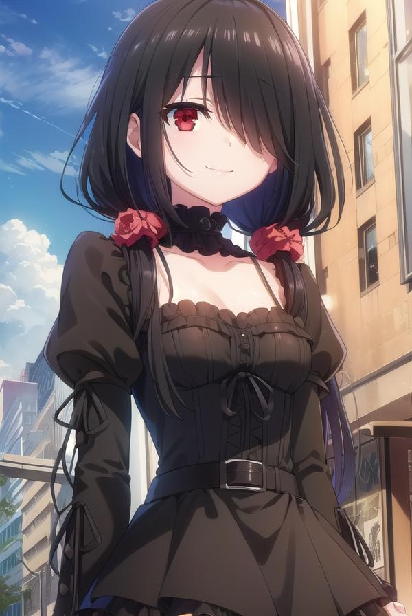 Anime girl in black dress with red eyes and black hair - SeaArt AI