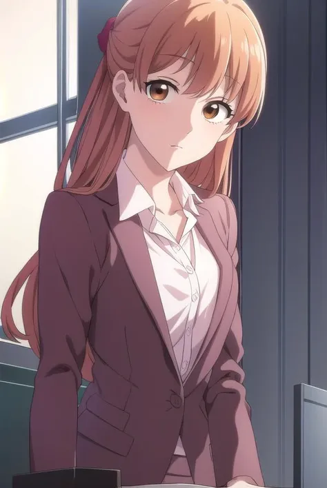 narumimomose, <lyco:narumimomose-lyco-nochekaiser:1>,
narumi momose, long hair, (brown eyes:1.2),
BREAK skirt, shirt, jacket, formal, suit, pencil skirt, office lady, skirt suit,
BREAK looking at viewer,
BREAK indoors,
BREAK <lora:GoodHands-vanilla:1>, (masterpiece:1.2), best quality, high resolution, unity 8k wallpaper, (illustration:0.8), (beautiful detailed eyes:1.6), extremely detailed face, perfect lighting, extremely detailed CG, (perfect hands, perfect anatomy),