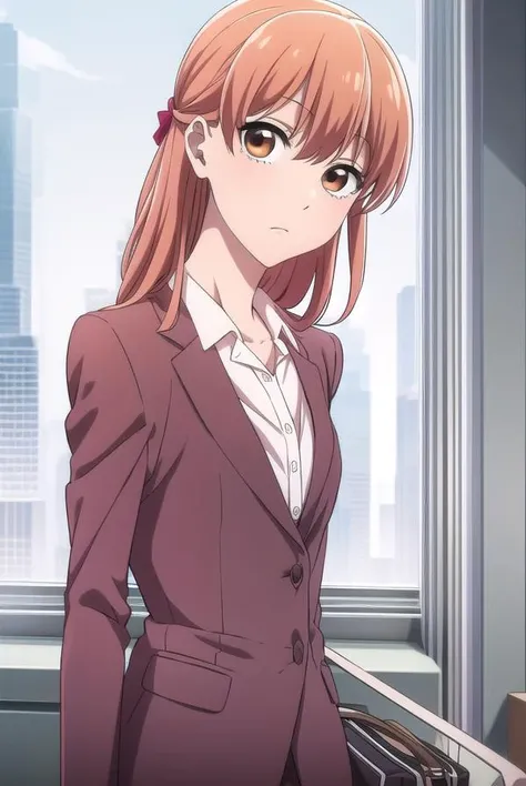 narumimomose, <lyco:narumimomose-lyco-nochekaiser:1>,
narumi momose, long hair, (brown eyes:1.2),
BREAK skirt, shirt, jacket, formal, suit, pencil skirt, office lady, skirt suit,
BREAK looking at viewer,
BREAK indoors,
BREAK <lora:GoodHands-vanilla:1>, (masterpiece:1.2), best quality, high resolution, unity 8k wallpaper, (illustration:0.8), (beautiful detailed eyes:1.6), extremely detailed face, perfect lighting, extremely detailed CG, (perfect hands, perfect anatomy),