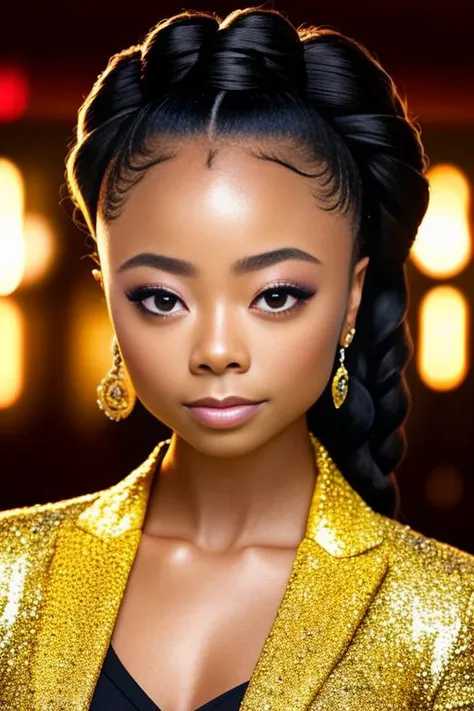 portrait photo of skaijacks beautiful woman hair updo upsweep nightclub sitting at bar (masterpiece) (best quality) (detailed) (8k) (HDR) (wallpaper) (cinematic lighting) (sharp focus) (intricate)